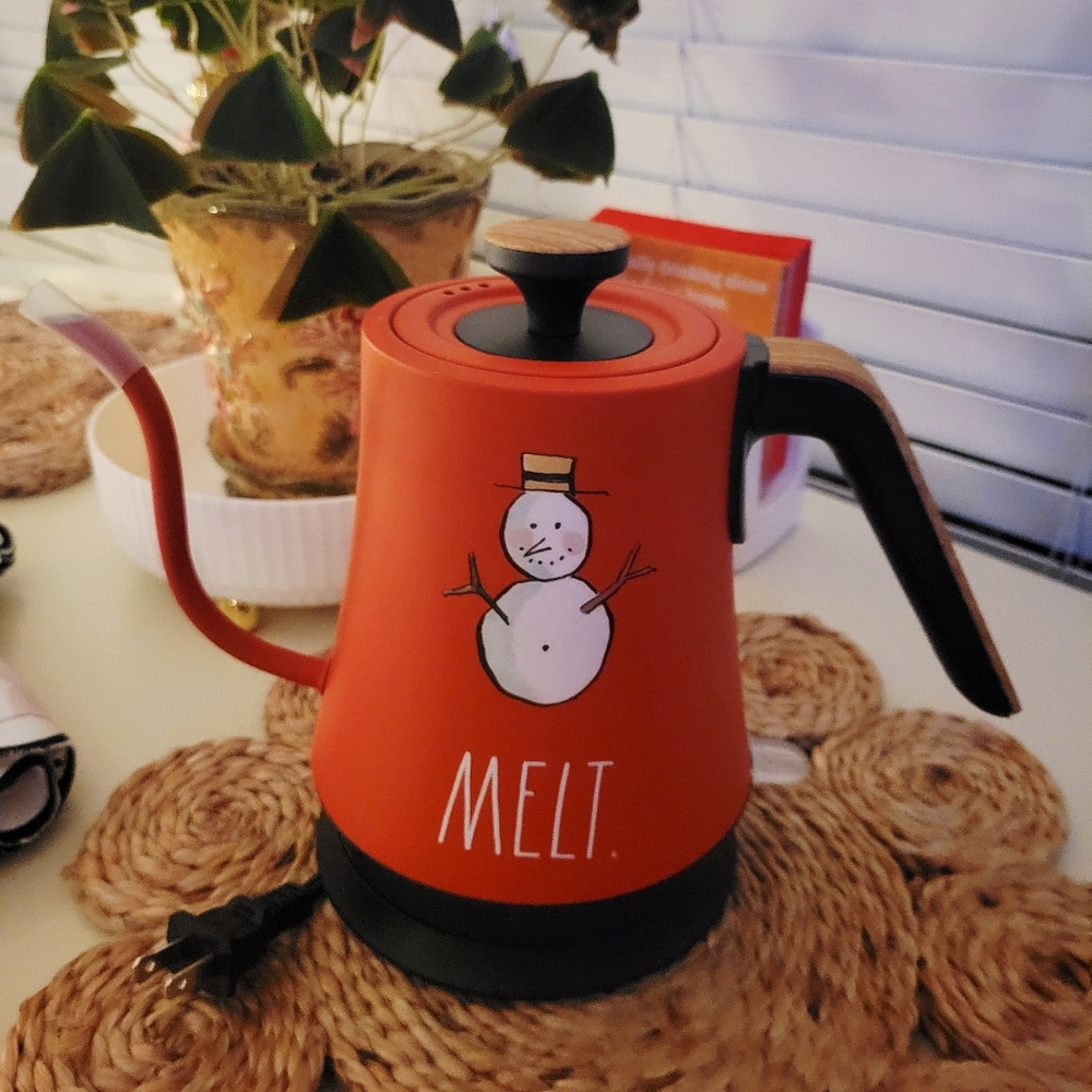 RAE DUNN Red Electric Kettle with Snowman Design